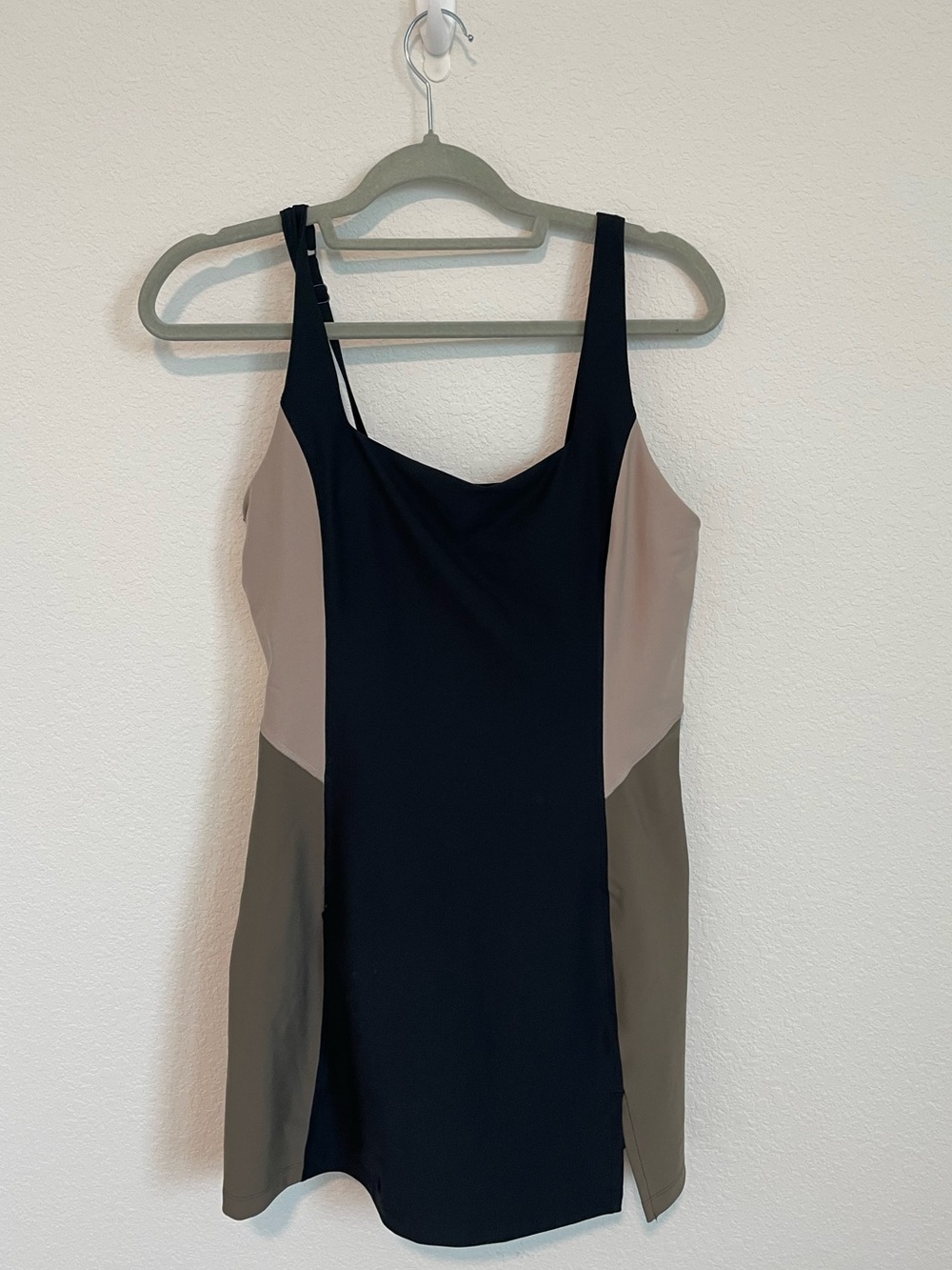 Colorblock Mini Slip Dress in Black, Taupe & Olive